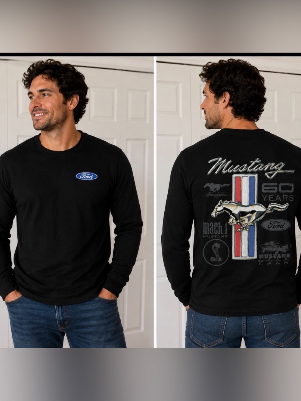 Ford Mustang "60 Years" Graphic Long Sleeve Waffle T-Shirt Men’s XL
